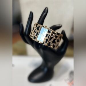 Vernier Gold and Black Crystal Cuff Watch Bracelet - Women's Jewelry